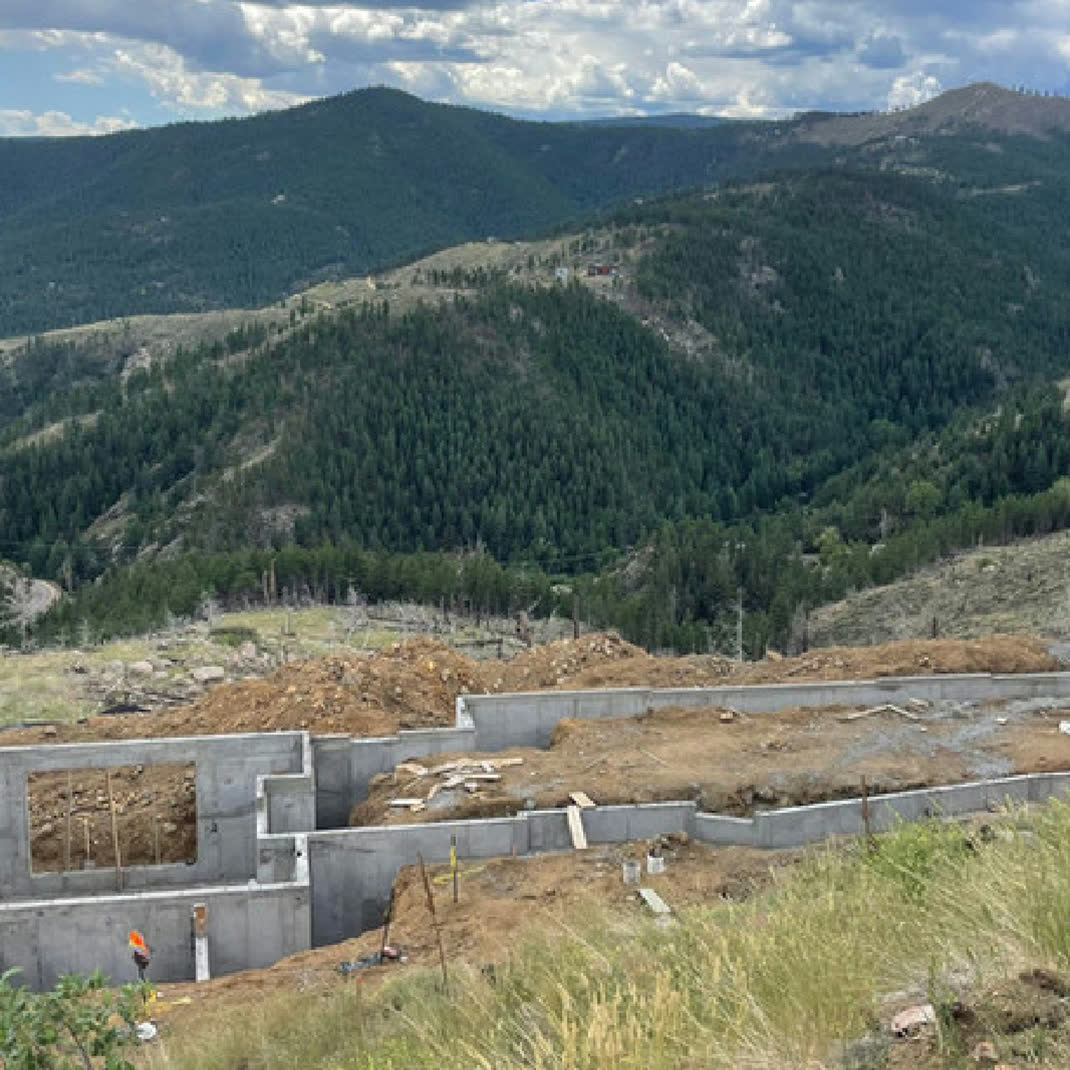 Foundation walls on a mountain building site