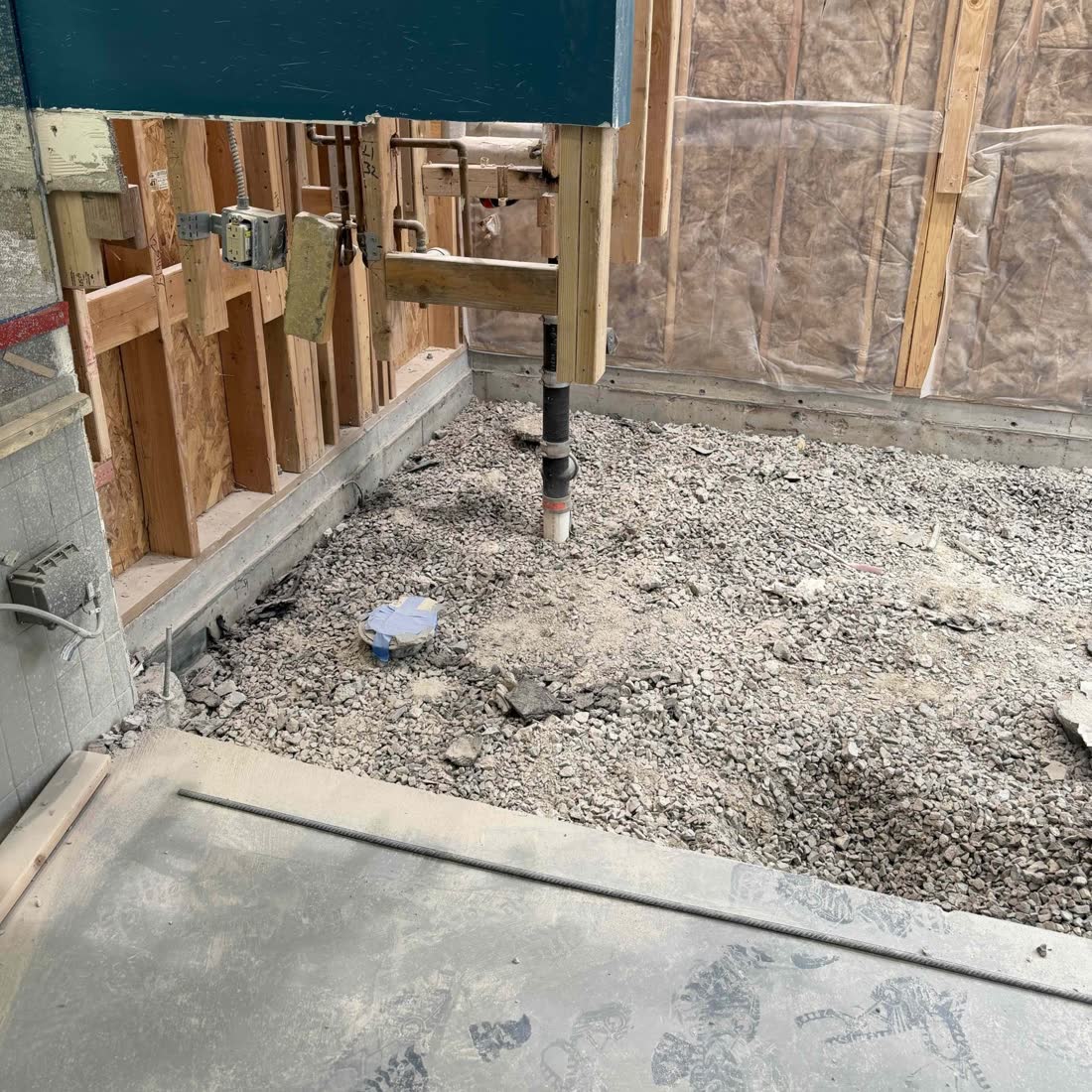 Saw-cut concrete ready for removal
