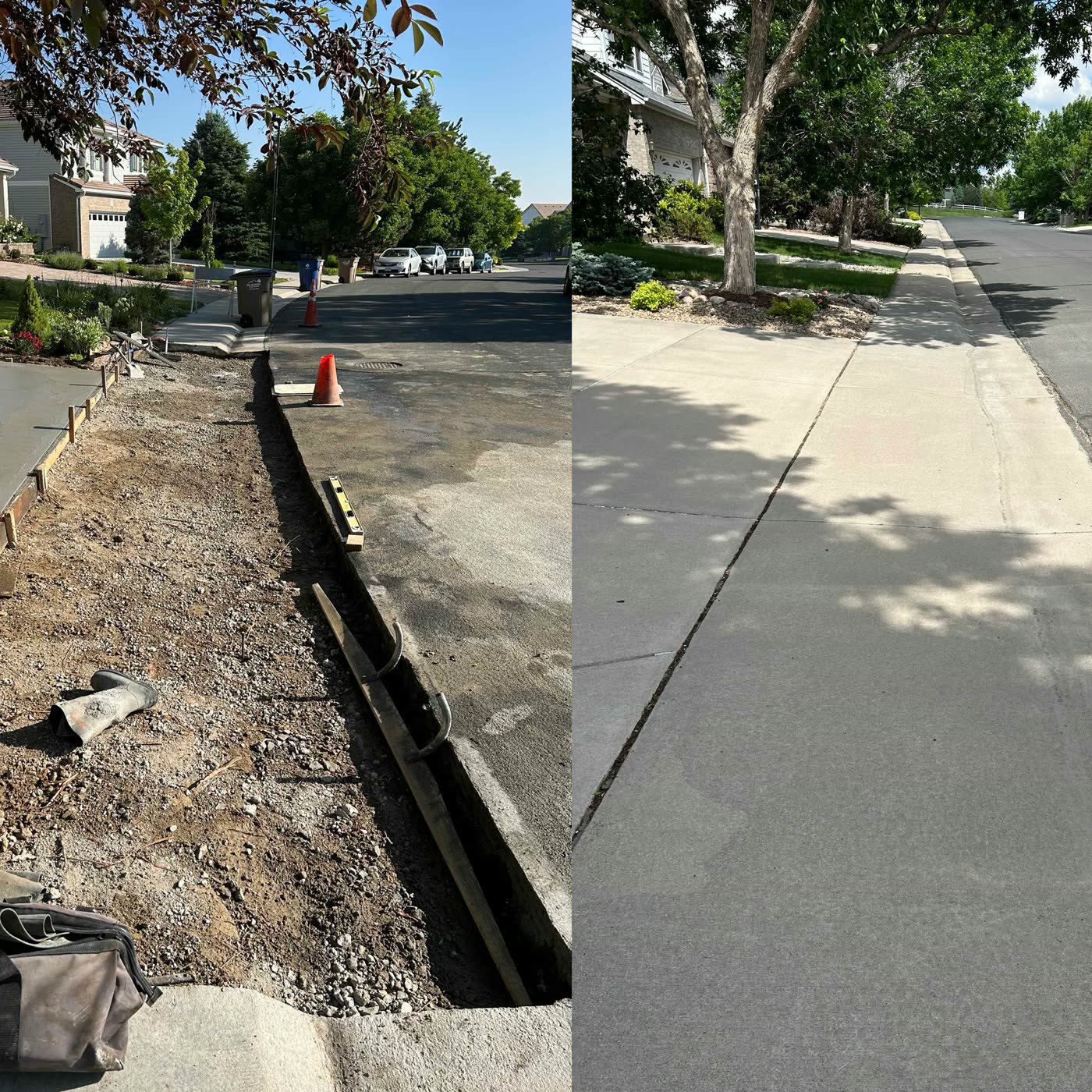 Sidewalk before and after replacement by Segal